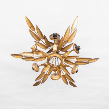 C12879 Large 6 light leafy spanish gold ceiling light vintage from spain gilded leaves By The Big Chandelier Atlanta GA-0241