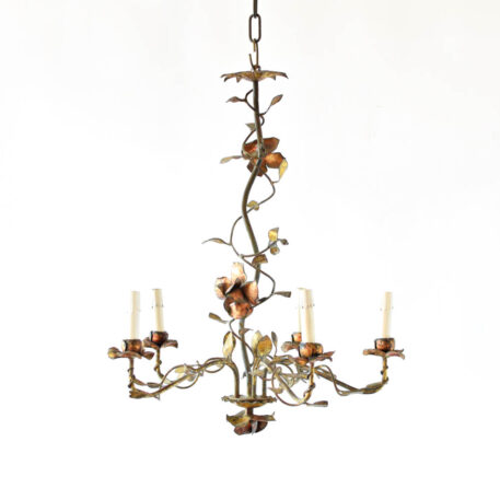 C12905 5 Lt Gilded Iron Chandelier with Roses and leaves vintage gold finish floral beautiful amazing Spanish from Spain By The Big Chandelier Atlanta GA-0009