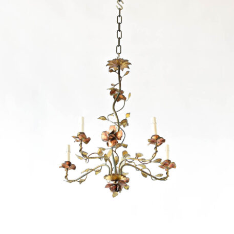 C12905 5 Lt Gilded Iron Chandelier with Roses and leaves vintage gold finish floral beautiful amazing Spanish from Spain By The Big Chandelier Atlanta GA-0009