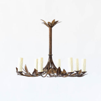 A large dark colored leafy 8 light chandelier Antique European