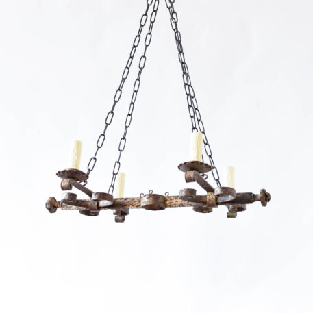 Textured and Ornamental 4 Light Iron Chandelier.