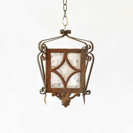 C12516 Iron Lantern with Diamond in Middle and scrolls rustic rusty iron hall light pendant classic vintage