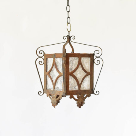 C12516 Iron Lantern with Diamond in Middle and scrolls rustic rusty iron hall light pendant classic vintage