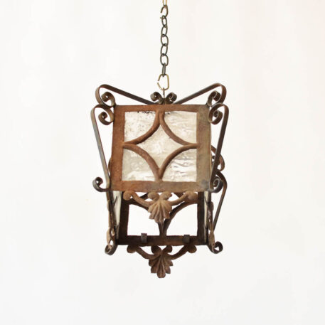 C12516 Iron Lantern with Diamond in Middle and scrolls rustic rusty iron hall light pendant classic vintage