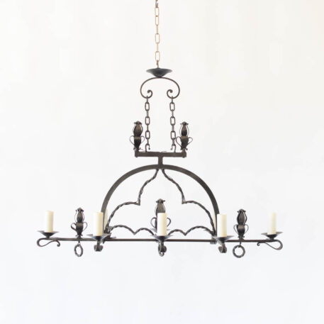 C12645 French 8 Light Iron Chandelier with iron rings and leaves, iron decoration, vintage, old world, neo gothic, scrolls