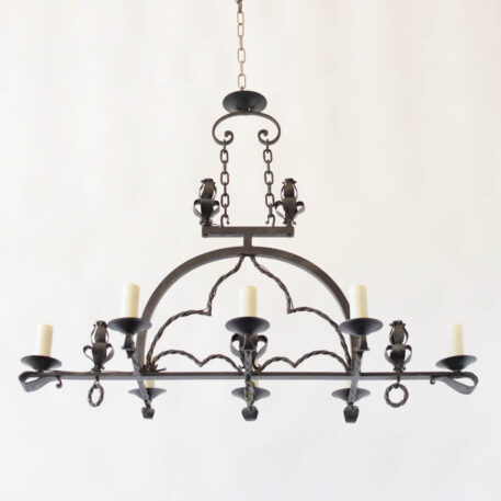 C12645 French 8 Light Iron Chandelier with iron rings and leaves, iron decoration, vintage, old world, neo gothic, scrolls