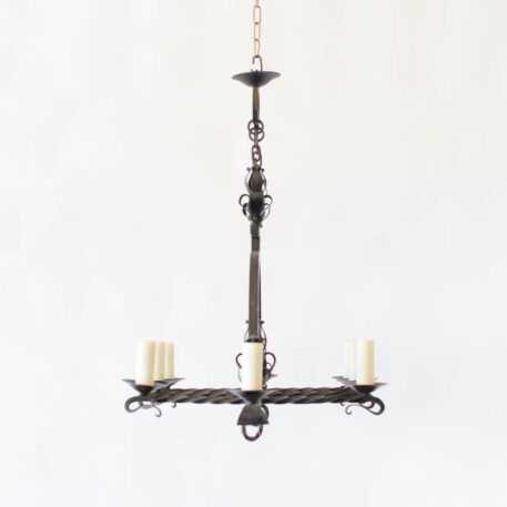 C12645 French 8 Light Iron Chandelier with iron rings and leaves, iron decoration, vintage, old world, neo gothic, scrolls