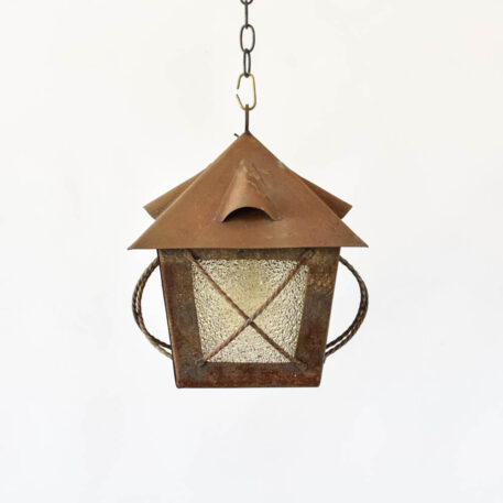 C12789 Iron Lantern with vents and twisted iron guard grill small rustic simple vintage hall light pendant classic design