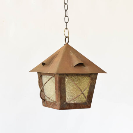 C12789 Iron Lantern with vents and twisted iron guard grill small rustic simple vintage hall light pendant classic design