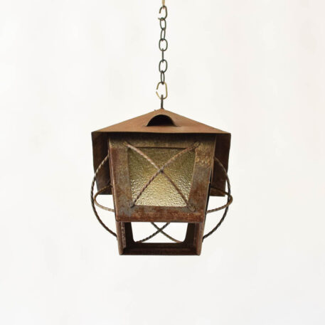 C12789 Iron Lantern with vents and twisted iron guard grill small rustic simple vintage hall light pendant classic design