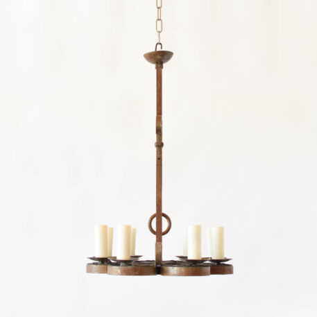 C12910 8 Light Elongated Forged French Chandelier hand forged, scrolls, iron ring, simple, heavy, arabesque arms.