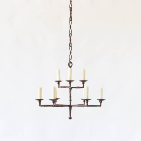 C12975 3 over 6 Light Simple Iron Chandelier with angular square arms twisted iron vintage 2 tier classic form