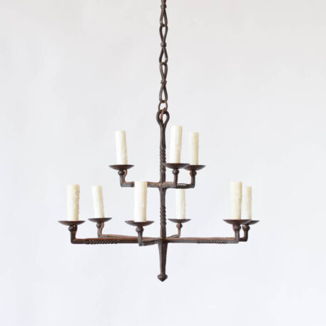 C12975 3 over 6 Light Simple Iron Chandelier with angular square arms twisted iron vintage 2 tier classic form