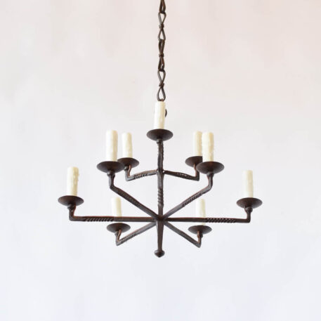 C12975 3 over 6 Light Simple Iron Chandelier with angular square arms twisted iron vintage 2 tier classic form