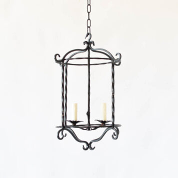 C13033 Open Iron Lantern or hall light with No Glass with scrolls twisted iron round shape classic vintage rustic simple