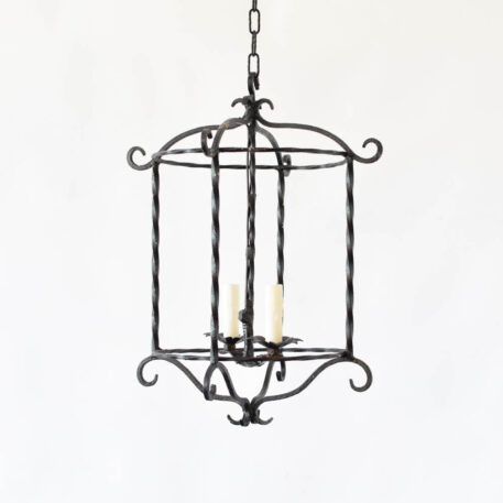 C13033 Open Iron Lantern or hall light with No Glass with scrolls twisted iron round shape classic vintage rustic simple