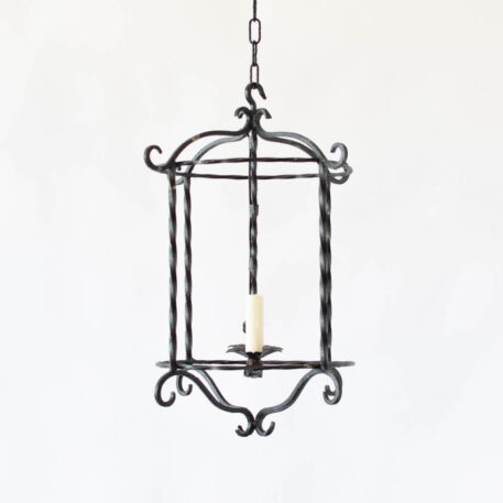 C13033 Open Iron Lantern or hall light with No Glass with scrolls twisted iron round shape classic vintage rustic simple