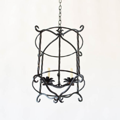 C13033 Open Iron Lantern or hall light with No Glass with scrolls twisted iron round shape classic vintage rustic simple