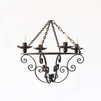 4 Light Iron Ring Chandelier with curly accents