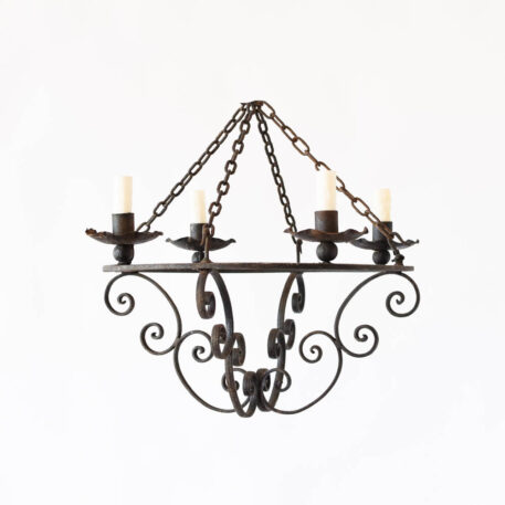 4 Light Iron Ring Chandelier with curly accents