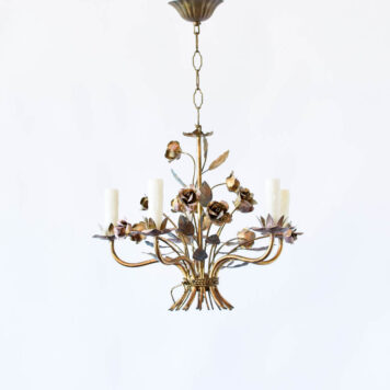 Beautiful Gilded pink rose chandelier with 5 lights