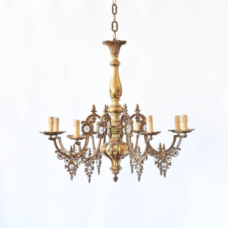 C12943 8 light wood chandelier with bronze arms with crystal elegant baroque antique vintage gilded fancy elegant amazing beautiful carved wood By The Big Chandelier