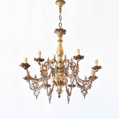 C12943 8 light wood chandelier with bronze arms with crystal elegant baroque antique vintage gilded fancy elegant amazing beautiful carved wood By The Big Chandelier