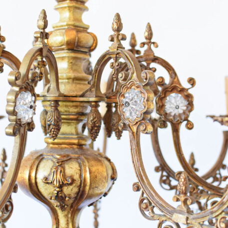 C12943 8 light wood chandelier with bronze arms with crystal elegant baroque antique vintage gilded fancy elegant amazing beautiful carved wood By The Big Chandelier