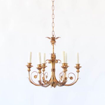 C12960 gilded vintage antique elegant timeless gold scrolls leaves Italian Iron and Wood Chandelier By The Big Chandelier Atlanta GA