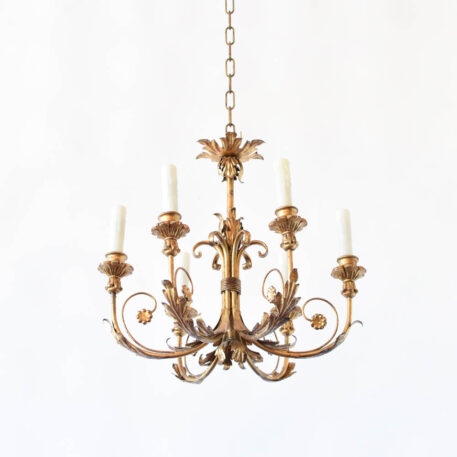 C12960 gilded vintage antique elegant timeless gold scrolls leaves Italian Iron and Wood Chandelier By The Big Chandelier Atlanta GA