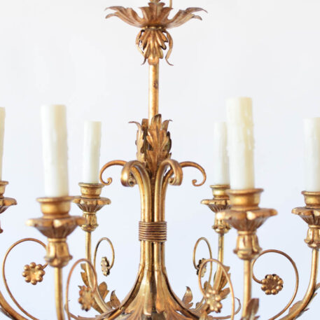 C12960 gilded vintage antique elegant timeless gold scrolls leaves Italian Iron and Wood Chandelier By The Big Chandelier Atlanta GA