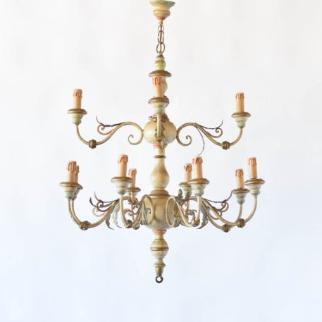 C12984 4 over 8 lights wood and iron painted Italian Chandelier vintage antique charming white scroll arms classic old world By The Big Chandelier Atlanta GA