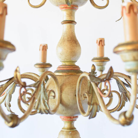 C12984 4 over 8 lights wood and iron painted Italian Chandelier vintage antique charming white scroll arms classic old world By The Big Chandelier Atlanta GA