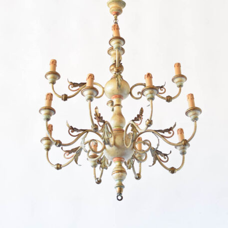 C12984 4 over 8 lights wood and iron painted Italian Chandelier vintage antique charming white scroll arms classic old world By The Big Chandelier Atlanta GA