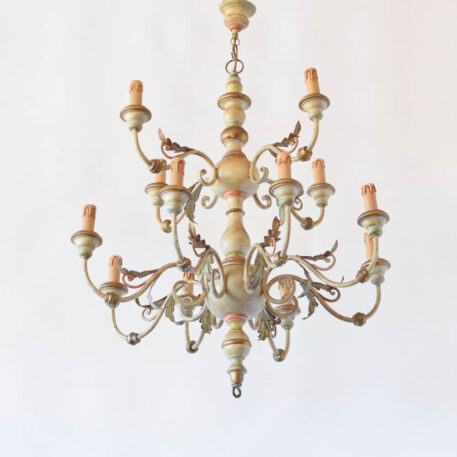 C12984 4 over 8 lights wood and iron painted Italian Chandelier vintage antique charming white scroll arms classic old world By The Big Chandelier Atlanta GA