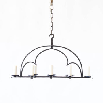 C13013 Elongated Iron Chandelier with trefoil and arch, simple wrought iron rustic long dining table wrought iron By The Big Chandelier Atlanta GA