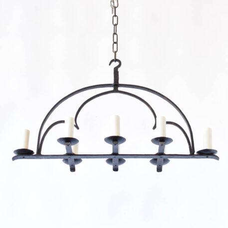 C13013 Elongated Iron Chandelier with trefoil and arch, simple wrought iron rustic long dining table wrought iron By The Big Chandelier Atlanta GA