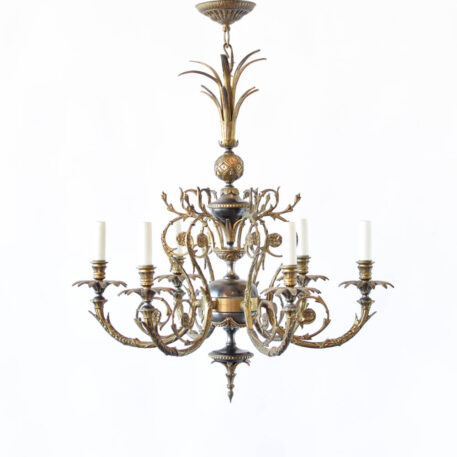 C13048 French Empire Chandelier historic Elegant fancy nineteenth century style brass black palm leaves amazing powerful By The Big Chandelier Atlanta GA