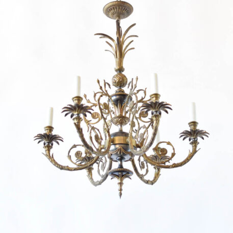 C13048 French Empire Chandelier historic Elegant fancy nineteenth century style brass black palm leaves amazing powerful By The Big Chandelier Atlanta GA