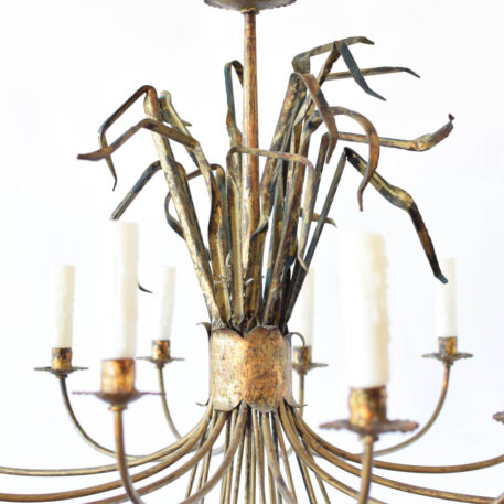 C13066 12 Light Sea Grass Chandelier iron leaves gold gilded swooping arms natural Spanish antique vintage whimsical By The Big Chandelier Atlanta GA