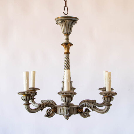 C12675 6 Light Grey Wood Chandelier carved wood vintage classic European painted Italian classic elegant By The Big