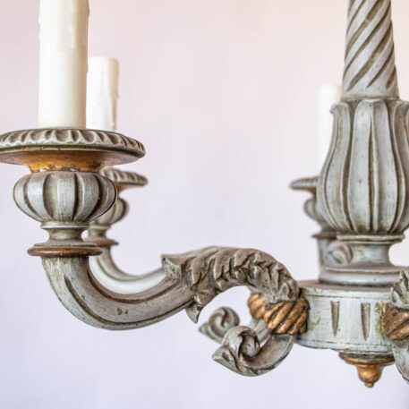 C12675 6 Light Grey Wood Chandelier carved wood vintage classic European painted Italian classic elegant By The Big