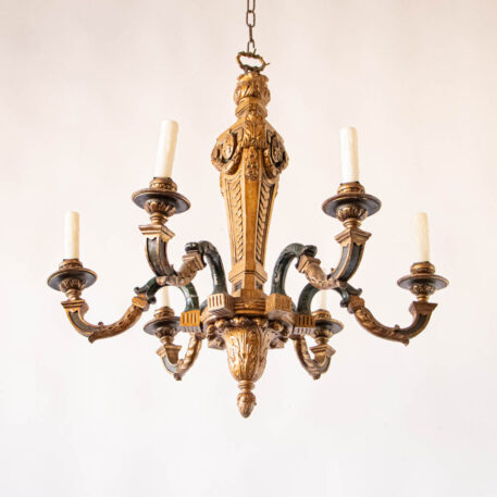 C12774 Gilded gold European Italian carved ornate elegant vintage historic baroque fancy beautiful Polychrome Wood Chandelier By The Big Chandelier Atlanta