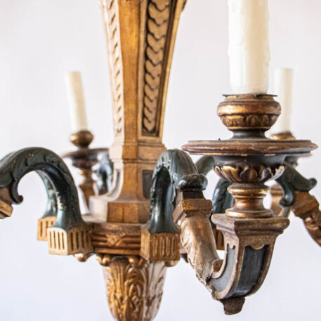 C12774 Gilded gold European Italian carved ornate elegant vintage historic baroque fancy beautiful Polychrome Wood Chandelier By The Big Chandelier Atlanta