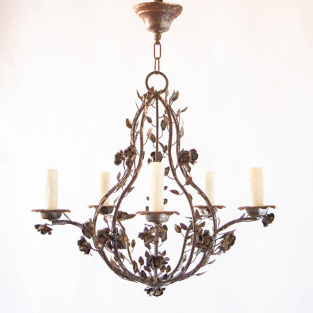 C12816 Leafy 5 Light Chandelier iron steel leaves floral botanical natural European cage hall ornate By The Big Chandelier Atlanta GA