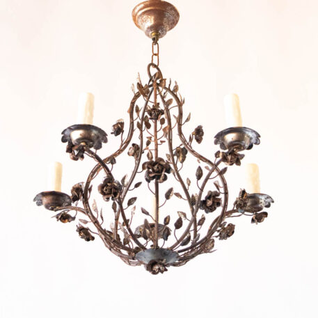 C12816 Leafy 5 Light Chandelier iron steel leaves floral botanical natural European cage hall ornate By The Big Chandelier Atlanta GA