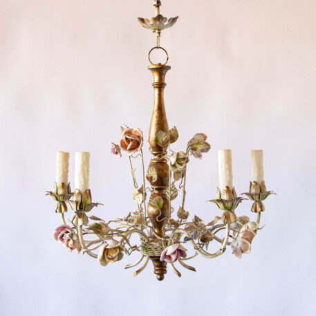 C12839 Wood Chandelier with Iron Arms flowers colorful baroque classic vintage elegant fancy European floral By The Big Chandelier Atlanta GA-1084