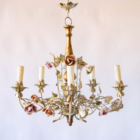 C12839 Wood Chandelier with Iron Arms flowers colorful baroque classic vintage elegant fancy European floral By The Big Chandelier Atlanta GA-1084