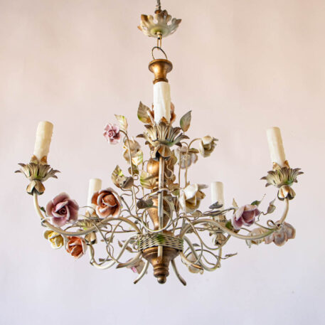 C12839 Wood Chandelier with Iron Arms flowers colorful baroque classic vintage elegant fancy European floral By The Big Chandelier Atlanta GA-1084