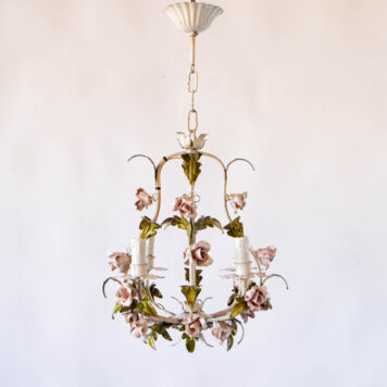 C12923 Leafy White Italian Chandelier with Flowers Colorful fancy floral vintage elegant cute baroque European small pendant By The Big Chandelier Atlanta GA-1078